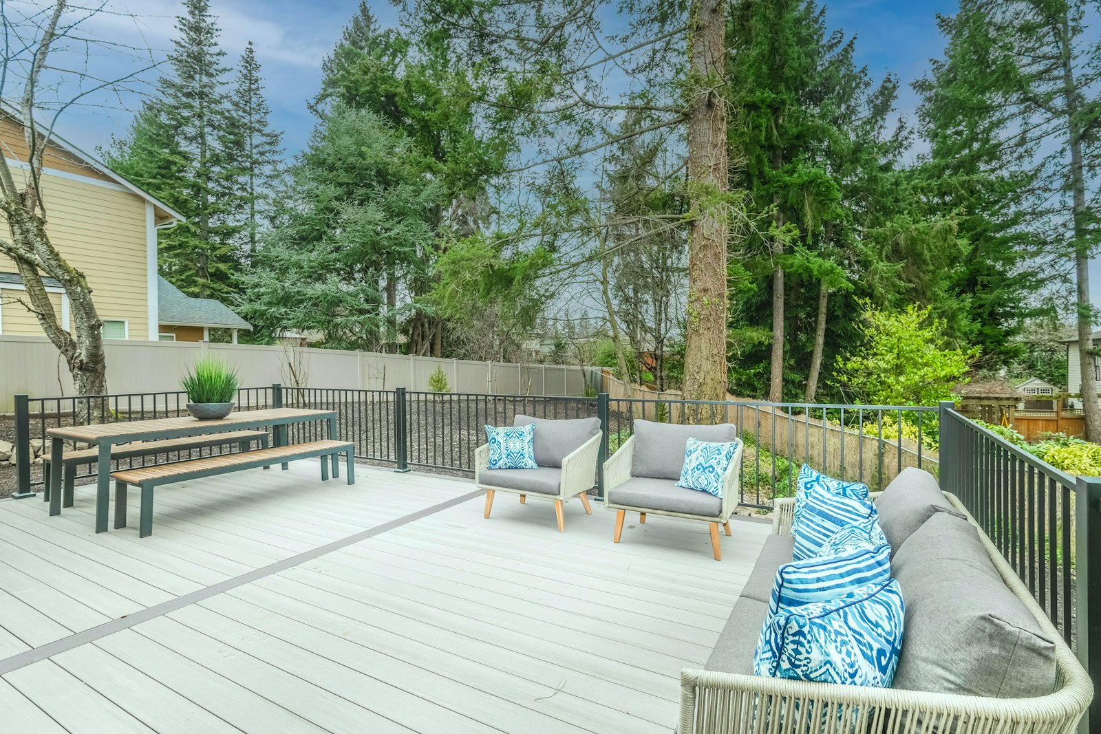Newly installed timber deck with outdoor furniture
