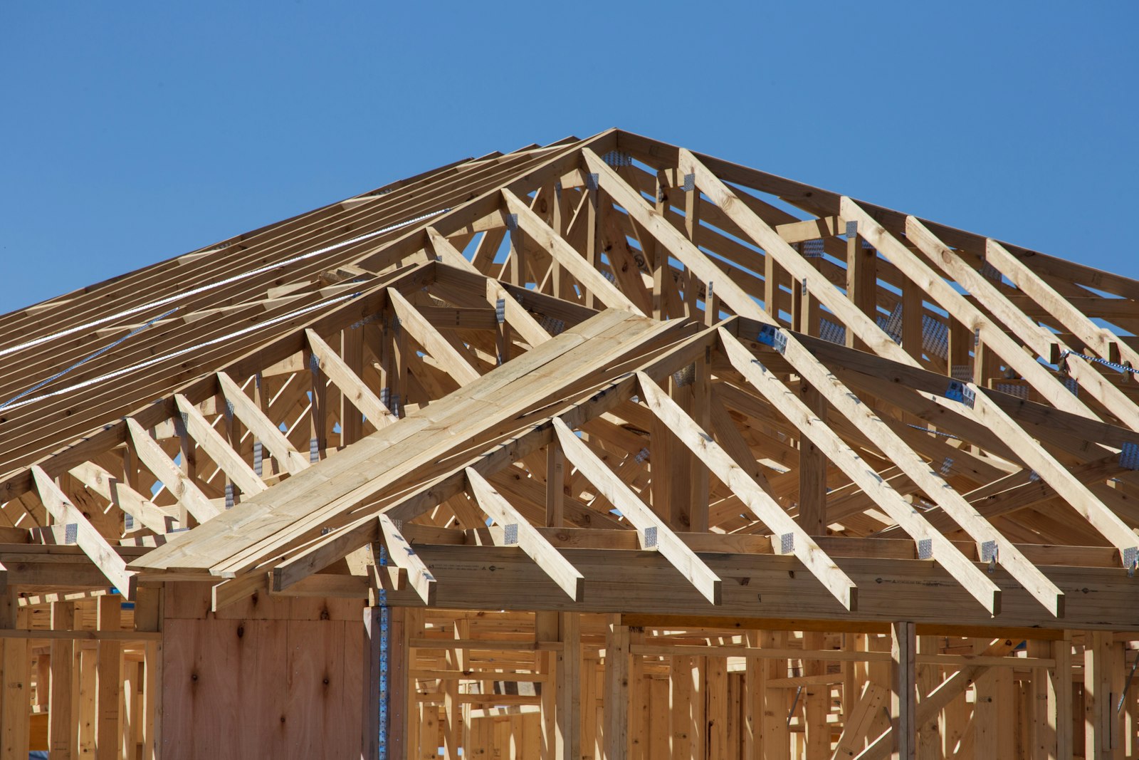 Residential home under timber roof framing